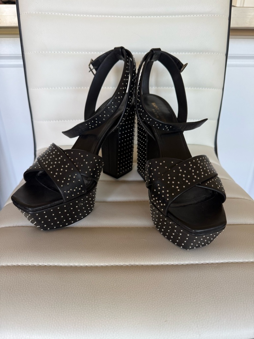 Saint Laurent Black Studded Platform Heels - Picture 2 of 6